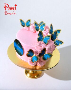 blue pink butterfly cake
