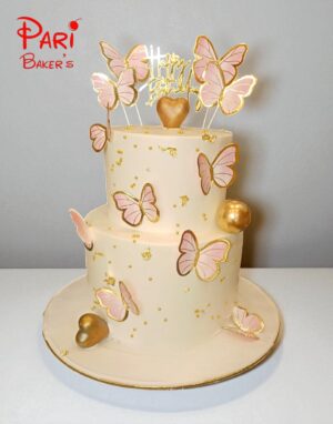 2 tier pink butterfly cake