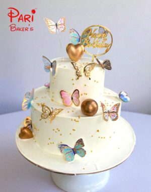 2 tier white butterfly cake