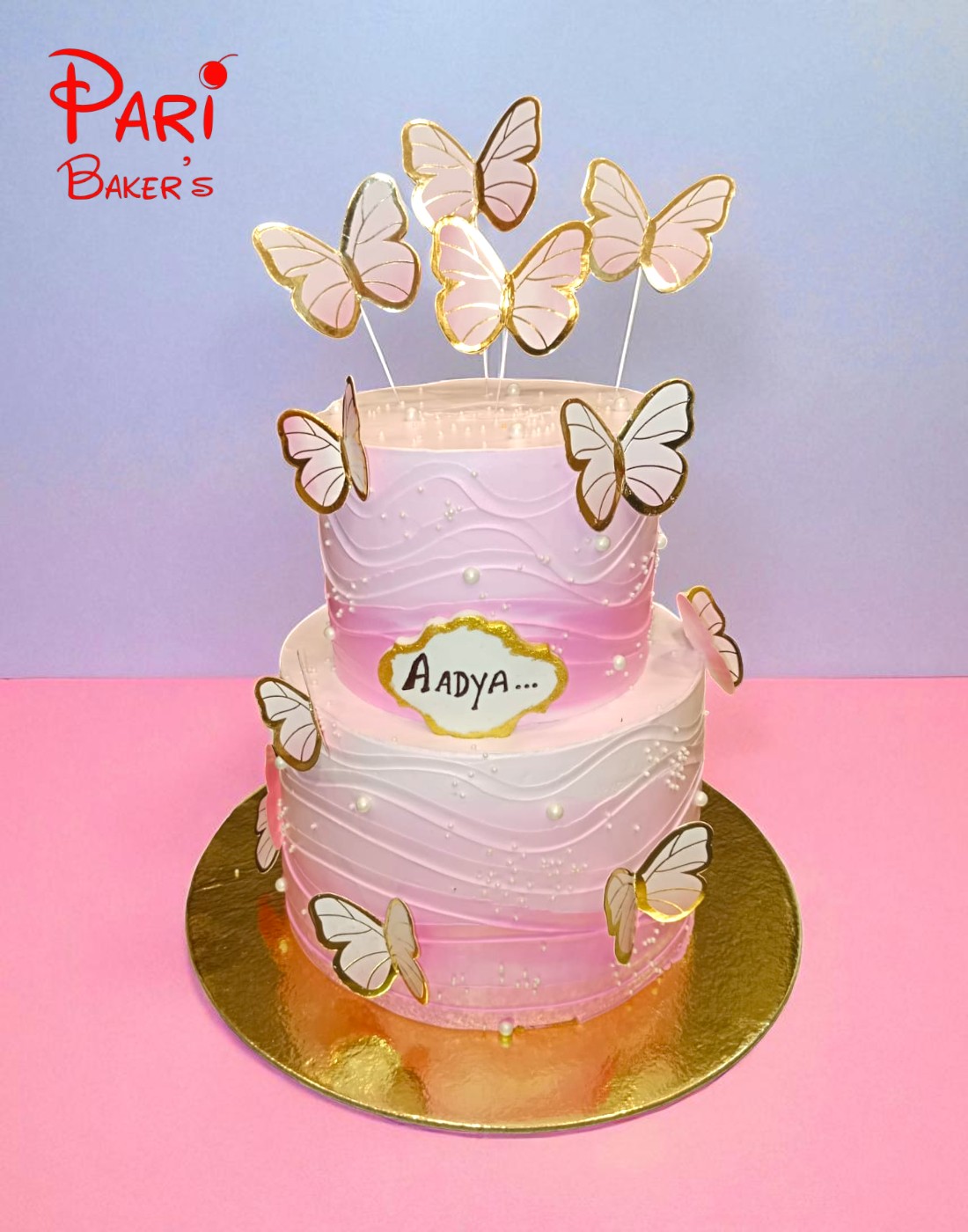 pink wavy 2 tier butterfly cake pink wavy 2 tier butterfly cake