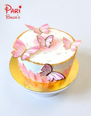 elegant white & pink butterfly cake