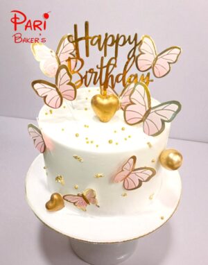 elegant pink & gold butterfly cake