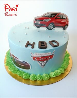 blue hbd car cake