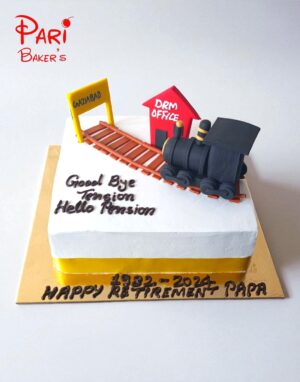 happy retirement train cake